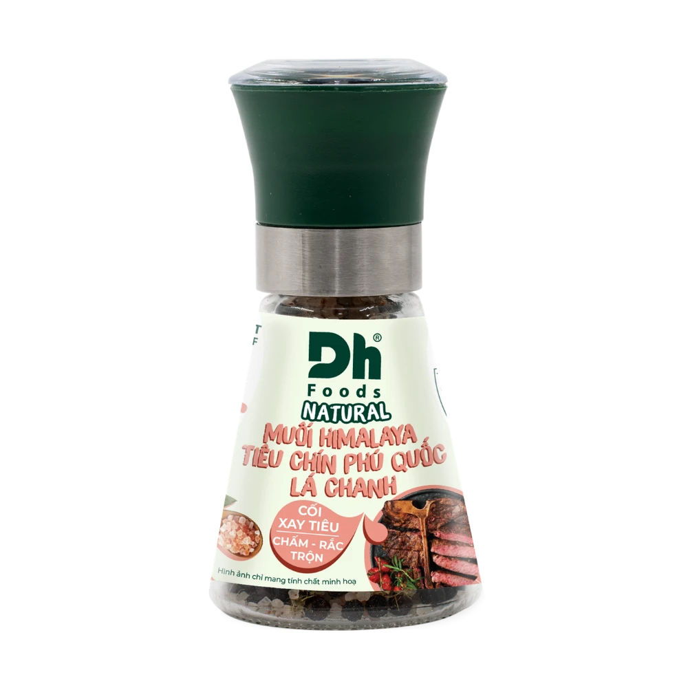 Natural Muối Himalaya Ti&ecirc;u Ch&iacute;n Ph&uacute; Quốc L&aacute; Chanh - Nắp cối xay Ceramic